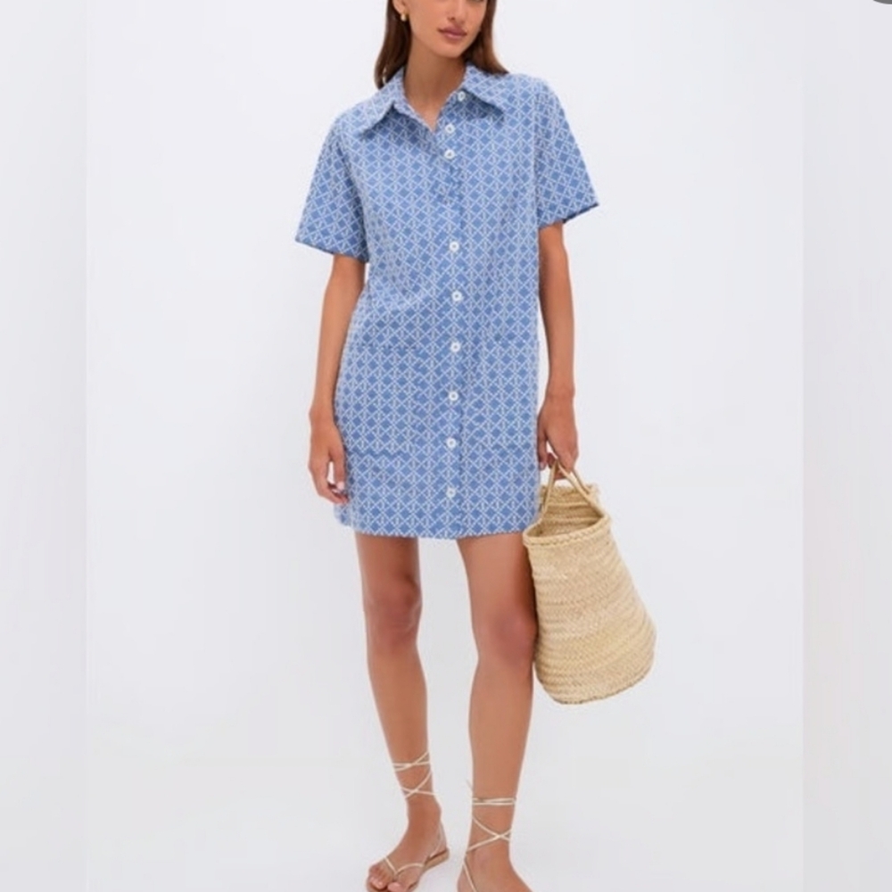 NWT POMANDER PLACE SHORT SLEEVE Denim Embroidered Lacie MINI Dress Size XXL $148